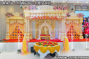 Tradicional Big Manavarai Mandap para bodas DEL SUR DE LA India South Gold Canopy Mandap Reino Unido Venta al por mayor Fiber Stage Mandap Wedding Set - Product Image 5