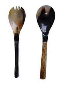 Brown & Black Buffalo Horn Cutlery Set Unique Luxury Light Horn Serving <b>Tools</b> for Salad <b>Top</b> Selling in India - Product Image 2
