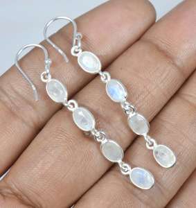 ต่างหูแบบตะขอเกี่ยวรูปพระจันทร์สีรุ้งทำด้วยมือ925หินอัญมณีสี่ชิ้นชุบทองสำหรับงานแต่งงานของขวัญวันเกิดสำหรับเธอ - Product Image 1