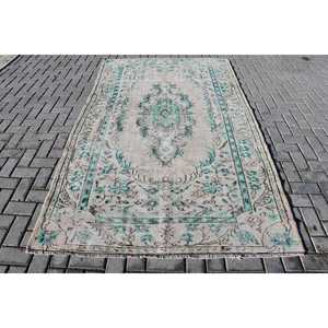 พรมขนาด 5x8.6 ฟุต, พรมตุรกีโบราณขนาดใหญ่, พรมขนสัตว์สีเบจ - Product Image 1