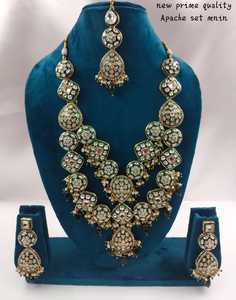 Two Layer Latest Kundan & <b>Drop</b> Indian Fancy Traditional Gold Tone Kundan <b>Pearl</b> Medium <b>Necklace</b> Earring Set With Mangtikka Women - Product Image 3
