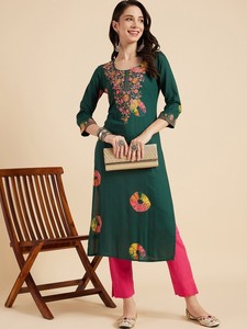Nouvelle collection 2024 : Ensemble de kurta droit pour filles, imprimé floral, broderie, 100% coton, manches longues, été, haute qualité, disponible - Product Image 3