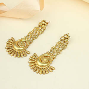 Anokhi Nupur Chandbali <b>Earrings</b>-Gold Tone Cultural Collectible Jewelry Women's 7.3cm Length Lattice Link Design - Product Image 3