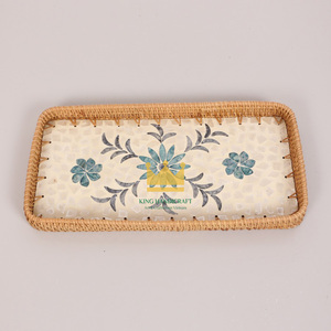 Bandeja de servicio de ratán y nácar decorativa ecológica artesanal de Vietnam para fiestas y decoración del hogar al por mayor - Product Image 4