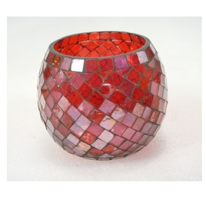 Motif de fleurs bleu mosaïque fini verre votif bougeoir forme ronde pour la maison décorative fête noël Table décor - Product Image 4