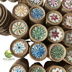 Sustainable Shell Mosaic Coaster Handmade Rattan Rim Cup Holder Coastal Decor Restaurant Cafe <b>Table</b> Accessory - Product Image 5