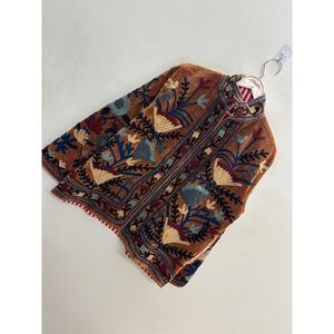 Marwar Bloom <b>Reversible</b> Suzani Embroidered Velvet <b>Jacket</b> for Rust Amber with Indigo & Ivory Florals Autumn Winter Coat Boho - Product Image 4