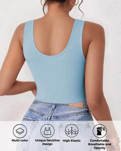 Tops cortos sin mangas con cuello en U para mujer, Camisetas básicas recortadas con espalda cruzada, camisetas deportivas cortas para salir - Product Image 6