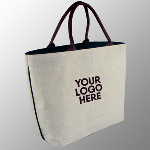 New Design Beach White <b>Large</b> Jute Bag <b>Printing</b> Custom Eco Burlap Tote Bag With Real Leather Handles Reusable Shopping Promotion - Product Image 2
