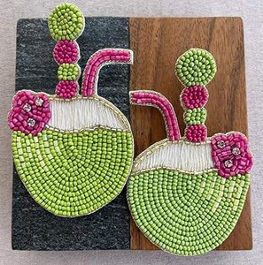 Boucles d'oreilles pendantes perlées multi-roses vibrantes avec broderie à la main unique - Product Image 2