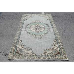 Alfombra Vintage Oriental Verde Beige Área grande 4,8 X 7.5ft Respaldo de látex de lana Estilo de retazos para pasillo Alfombra de habitación modelo rectangular - Product Image 1