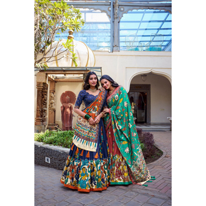 Lujo étnico Tussar seda Lehenga Choli conjunto estilo Bollywood Floral borla Can-Can Foil Print trabajo para fiestas de invierno y verano - Product Image 1