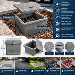 Boîte de jonction résidentielle en composite SMC, résistante à la corrosion, pour installation souterraine, 485x485mm B125, fabrication directe d'usine Three Star Composite - Product Image 4