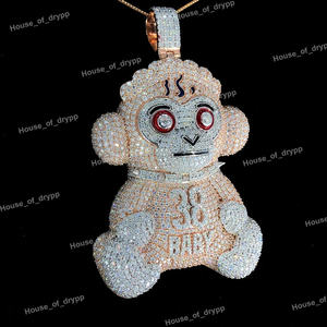 Pendentif Ours en Peluche 38 mm Iced Out Moissanite Diamant Hip Hop en Argent 925, Collier Breloque Dessin Animé, Bijou Unisexe - Product Image 2