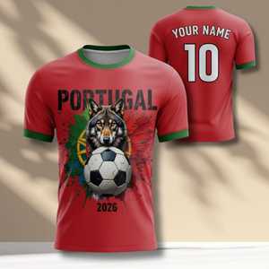 Maglietta Unisex per Tifosi di Calcio Portogallo WC 2026, T-Shirt con Grafica Calcistica Rossa e Verde, Regalo Perfetto per il Giorno della Partita - Product Image 1