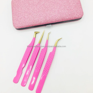 Pinzas Profesionales de Acero Inoxidable para Extensión de Pestañas, Antimagnéticas, Antiestáticas, 12 cm, Puntas Rosadas Doradas, Agarre Perfecto, Antideslizantes - Product Image 2