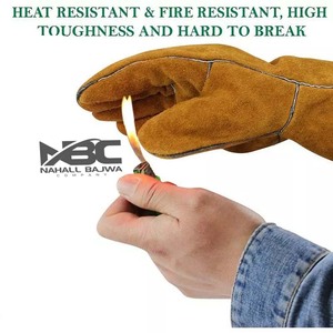 Guantes de soldadura de cuero dividido de vaca de piel de cabra tamaño XL Forro de algodón antideslizante de alta calidad Protección de brazo de mano resistente al calor - Product Image 4