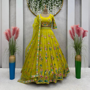 Fulpari นำคุณใหม่ออกแบบอินเดีย lehenga choli หนักพรรคงานแต่งงานสำหรับผู้หญิงที่มีคุณภาพสูงลูกชุดธรรมชาติ - Product Image 1
