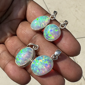 Colgante de Plata de Ley 925 de ópalo de fuego creado en laboratorio al por mayor, joyería de ópalo de fuego hecha a mano - Product Image 4