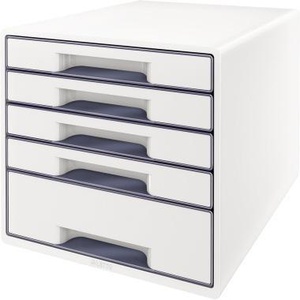 Leitz WOW CUBE 5-Drawer <b>Box</b> DIN A4 <b>Polystyrene</b> White Housing with Grey/White Drawers Desktop & Drawer Organizer - Product Image 1