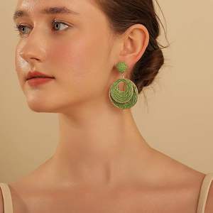 Pendientes de Aro de Mimbre de Paja Hechos a Mano para Mujer, Joyería Colgante Bohemia Ligera, Diseño de Envoltura de Paja para Vacaciones en Playa y Verano - Product Image 3