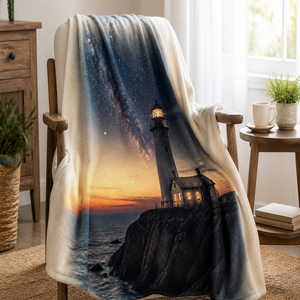 Custom Printed <b>Throw</b> Blanket Personalized Night Lighthouse Starry Sky Gift Sublimation Flannel Fleece Polyester - Product Image 1