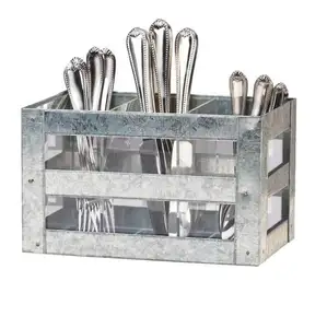 Galvanizado Prata Metal Utensílio Caddy com Tom Aço Caddy Elegante Melhor Preço Baixo Faixa Na Índia Handmade Caddy Cutlery Holder