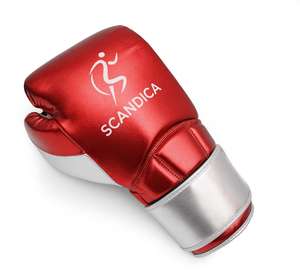 Guantes de boxeo rojos y plateados de primera calidad hechos de cuero sintético duradero que ofrece protección de comodidad y un rendimiento potente - Product Image 2