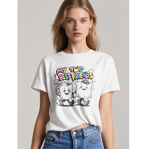 Women 95% cotton 5% Spandex Short Sleeve <b>T</b>-<b>shirt</b> Regular 4-way stretch cotton Fit Printed Women's <b>T</b>-<b>Shirts</b> - Product Image 1