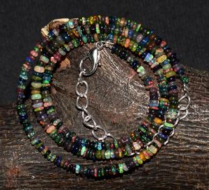 Collar de ópalo pulido 18 pulgadas liso Rondelle Beads 3-6mm etíope Natural Welo Fuego Negro ópalo piedras preciosas sueltas - Product Image 4