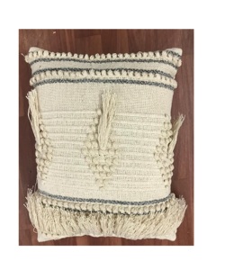 18x18 Designer Embroidered Cushion Cover 100% Cotton Shaggy Tufted Throw <b>Pillow</b> Hotel Home Decor Leaves Dots Plants Hand Woven - Product Image 1