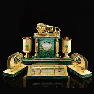 Traditional Desktop Malachite Clock Metal <b>Crystal</b> Design with Gold Plating Home Interior Award Trophy Medal Stone Material - Product Image 5
