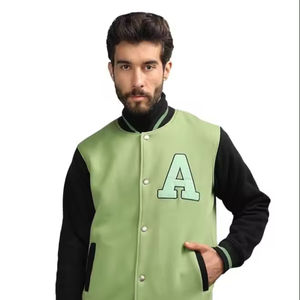 Doudoune en jean bicolore délavé à l'acide personnalisable pour hommes hiver laine Letterman Baseball Varsity Jacket double boutonnage - Product Image 1