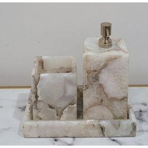 Distributeur de savon en marbre résistant aux intempéries, ensemble de salle de bain en résine pour salles de bain en plein air ou au bord de la piscine, usage domestique - Product Image 4