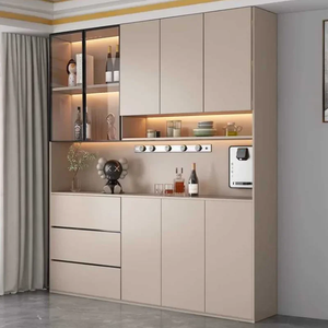 Consola de comedor personalizada con paneles de madera de ingeniería, sección de vidrio decorativa, iluminación suave, cajones, estantes abiertos y diseño específico para la habitación. - Product Image 2