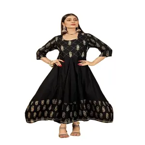 Export Quality Awesome Looking Embroidery Printed Anarkali Gown for Festival Party Reception Wedding Wear