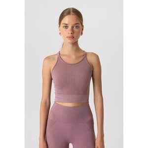 Crop top décontracté sans couture à bretelles croisées avec logo frontal, vêtement court - Product Image 4