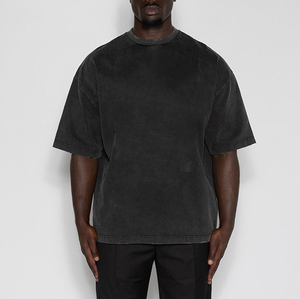 T-shirt personnalisé pour homme en coton épais 300g, délavé à l'acide, formel, coupe oversize, épaules tombantes, col rond, effet vieilli, tissé, séchage rapide - Product Image 1