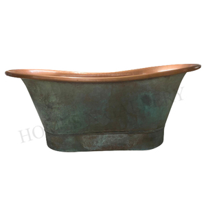 อ่างอาบน้ำทองแดงบริสุทธิ์ดีไซน์แบบโบราณสีขาวด้านนอกผลิตเสร็จในเอเชียอ่างอาบน้ำทองแดงที่มีการออกแบบที่ไม่เหมือนใคร - Product Image 5