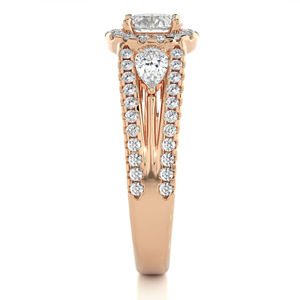 Bague de mariage en or blanc 18 carats pour femme avec halo en moissanite 3 pierres, certifiée IGI - Product Image 3