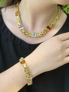 Solid 18K Multi-Gem Colorful Byzantine Style Vintage <b>Bracelet</b> for Women Stainless Steel 18K <b>Gold</b> Fashion Jewelry - Product Image 2