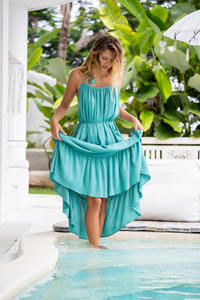 Robe Maxi à fleurs d'été Mesdames Nouveau Style Décorations florales sans dos Tissé Longueur au sol Fêtes de plage Naturel Sexy sans dos - Product Image 5