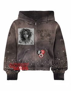 Sweat à capuche zippé en strass logo personnalisé noir uni-OEM Sweat à capuche zippé noir uni, Pull Streetwear avec logo en strass personnalisé - Product Image 6