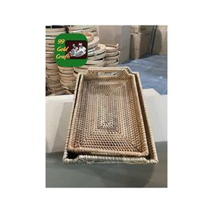 ถาดเสิร์ฟหวายและไม้ไผ่ทำด้วยมือพร้อมที่จับถาดเก็บของตกแต่งเป็นมิตรกับสิ่งแวดล้อมสำหรับบ้านห้องครัวห้องรับประทานอาหาร - Product Image 1
