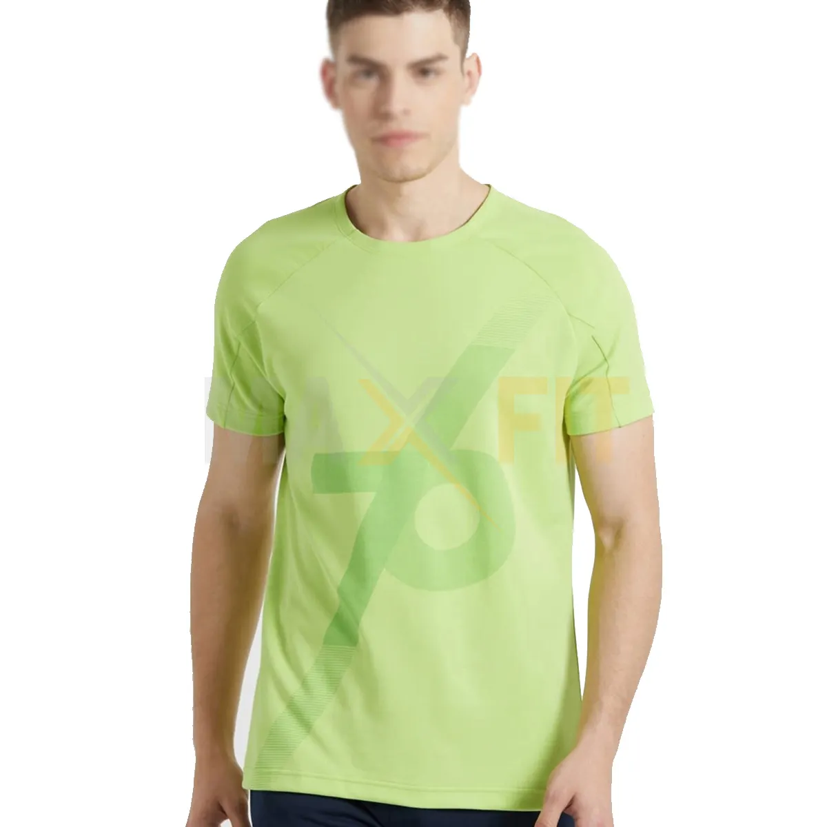 T-shirt vert uni à col rond avec détails imprimés, demi-manches personnalisées pour hommes, nouvelle collection de chemises par MAXFIT entreprises