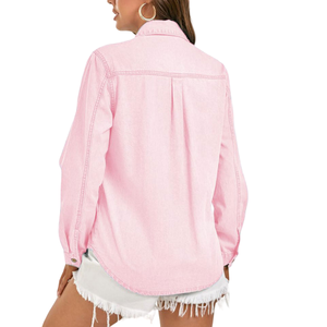 Camisa Vaquera Transpirable de Manga Larga con Botones y Bolsillo en el Pecho para Mujer, el Mejor Producto, Nueva Camisa Vaquera Moderna para Mujer - Product Image 4
