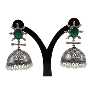 Colección de Joyería de Diseño de Moda, Material de Latón, Aspecto Plateado, Cuentas de Piedra Simulada, Pendientes Jhumka para Niñas y Mujeres - Product Image 2