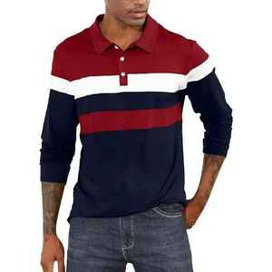 Polo à manches longues pour homme Polo slim décontracté avec revers et contraste de couleur à base micro élastique Chemise en coton pour homme - Product Image 4