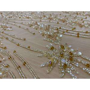 Golden Pearl 100% Polyester Designer <b>Fabric</b> Hand Embroidered Lace Woven Technique In-Stock Items for Bag Use - Product Image 3