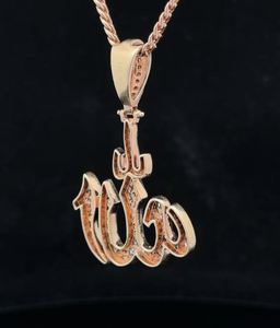Pendentif Allah en argent sterling plaqué or avec moissanite taille princesse, style hip-hop - Product Image 3